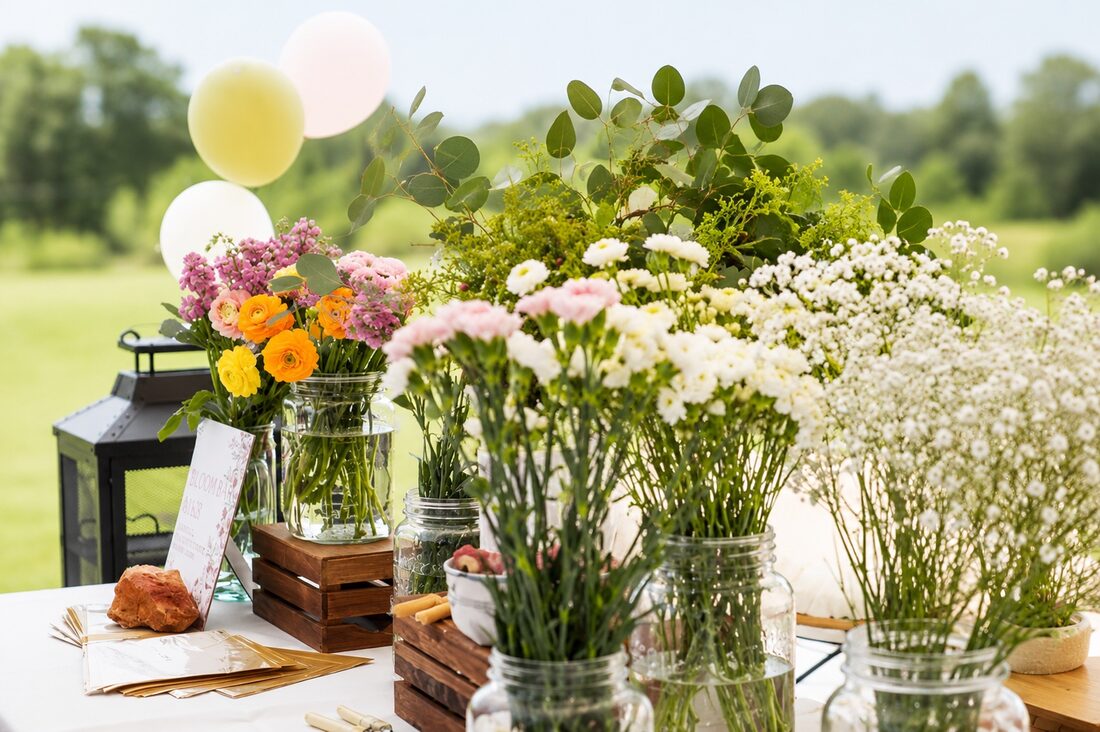 Bloom bar blooms in mason jars with balloons