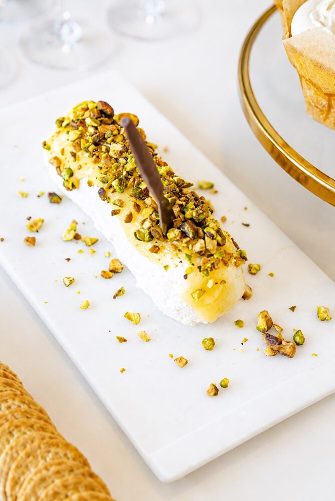 Pistachio and honey cheese log